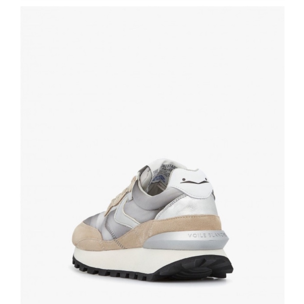 NWT VOILE BLANCHE QWARK HYPE WOMAN Leather and Fabric Sneakers in Grey-Beige - Picture 4 of 15
